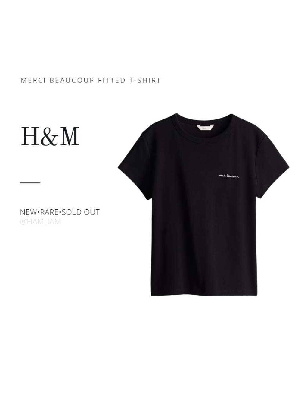 NEW EUC RARE H&M Embroidered Merci Beaucoup Short Sleeved Fitted T-Shirt